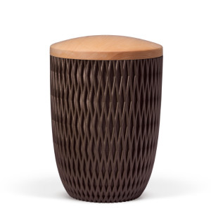 Naturstoffurne, Raute 3D-Druck, Kastanienbraun-Matt, Holzdeckel Linde