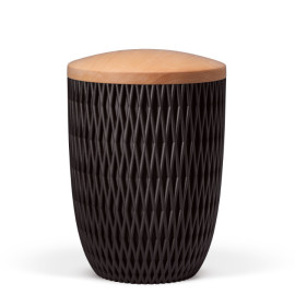 Naturstoffurne, Raute 3D-Druck, Anthrazit Velours, Holzdeckel Linde