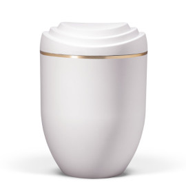 Naturstoffurne, Deckel 3D-Druck, Weiß Matt, Goldband