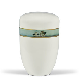 Stahlurne, Cremeweiß, Dekorband Engel