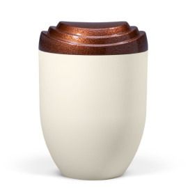 Naturstoffurne, Deckel 3D-Druck Bronze Meliert, Korpus Beige Velours