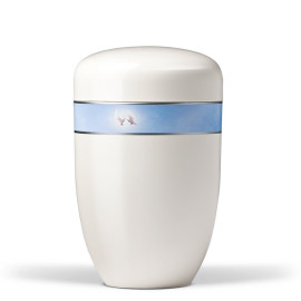 Stahlurne, Cremeweiß, Dekorband Tauben === AUSLAUFMODELL ===