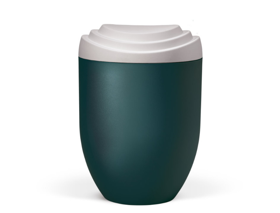 Naturstoffurne, Deckel 3D-Druck Weiß Matt, Korpus Petrol