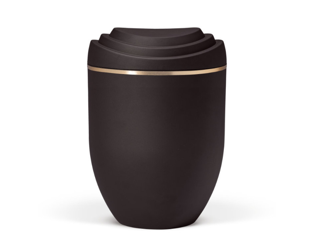 Naturstoffurne, Deckel 3D-Druck, Anthrazit Velours, Goldband