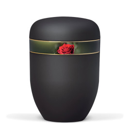 Stahlurne, Anthrazit Velours Dekorband Rosenblüte