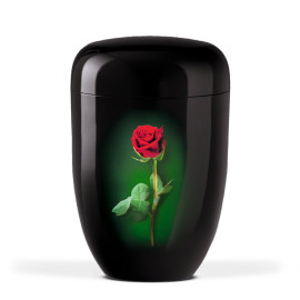 Stahlurne, Schwarz, Stielrose mit Airbrush hinterlegt