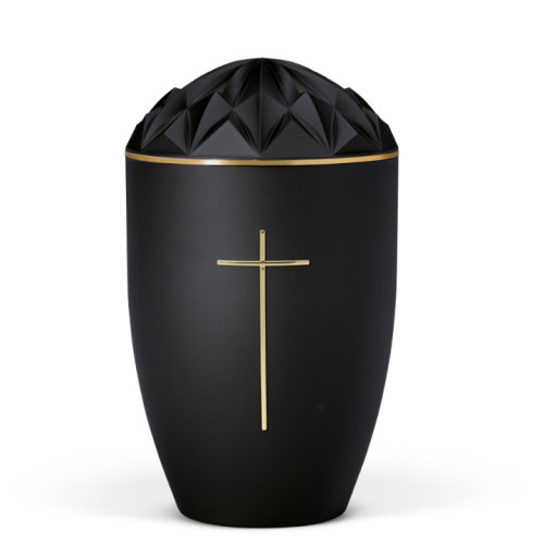 Naturstoffurne, Anthrazit Velours, Goldband, Stripdome Kreuz Gold, Diamant