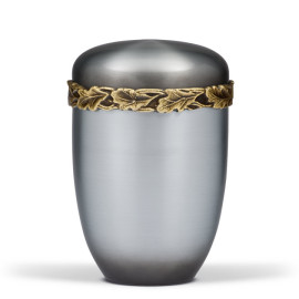 Stahlurne ZIHESTA, Eichenlaubfries, Patina