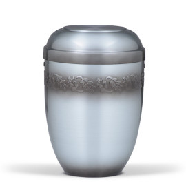 Stahlurne, Zinnfarbig, Patiniert Eichenlaubprägung