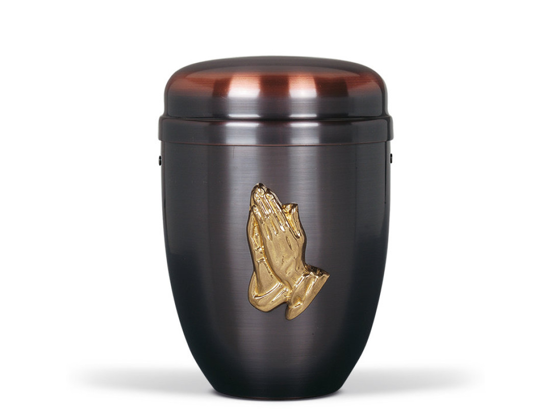 Kupferurne, Dunkel. MS-Bet. Hände polier