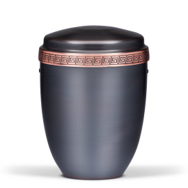 Kupferurne, Dunkel, Mäanderprägung am Deckelrand