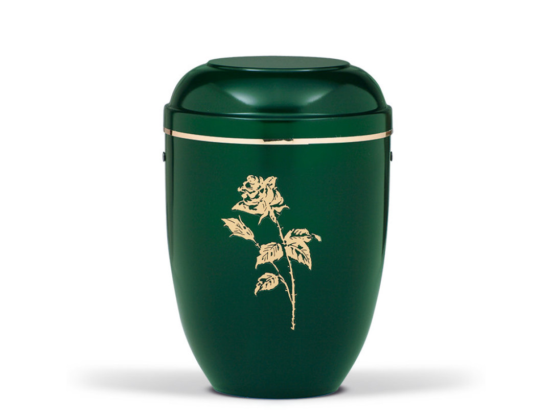 Stahlurne, Moosgrün, Rose, Goldband