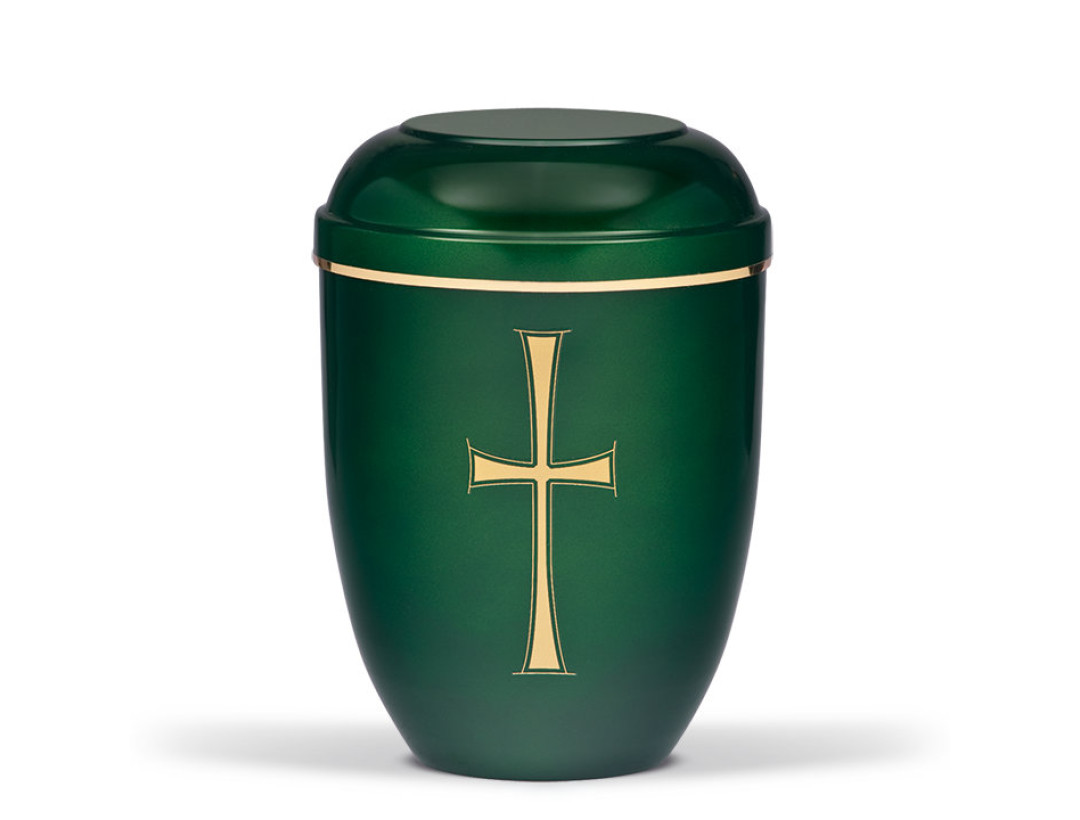 Stahlurne, Moosgrün, Goldkreuz u. Goldb.