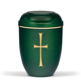 Stahlurne, Moosgrün, Goldkreuz u. Goldb.