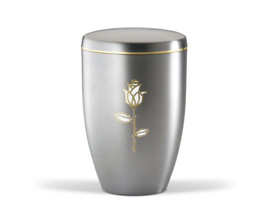 Stahlurne ZIHESTA, Goldband Rose Weiß-Gold Glänzend
