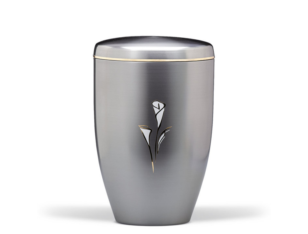 Stahlurne ZIHESTA, Goldband Calla Weiß-Gold Glänzend