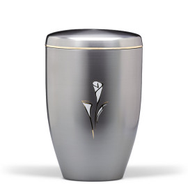 Stahlurne ZIHESTA, Goldband Calla Weiß-Gold Glänzend