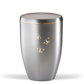 Stahlurne ZIHESTA, Goldband Schmetterlinge Weiß-Gold Glänzend