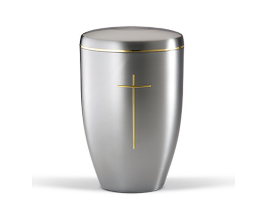 Stahlurne ZIHESTA, Goldband Gold Stripdome Kreuz