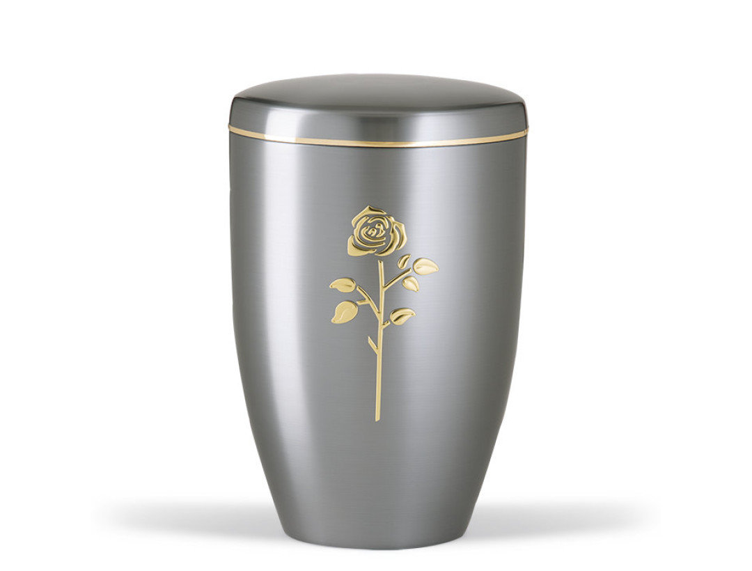 Stahlurne ZIHESTA, Goldband Gold Stripdome Rose