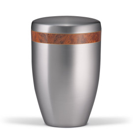 Stahlurne ZIHESTA, Dekorband: Ahorn Holzoptik