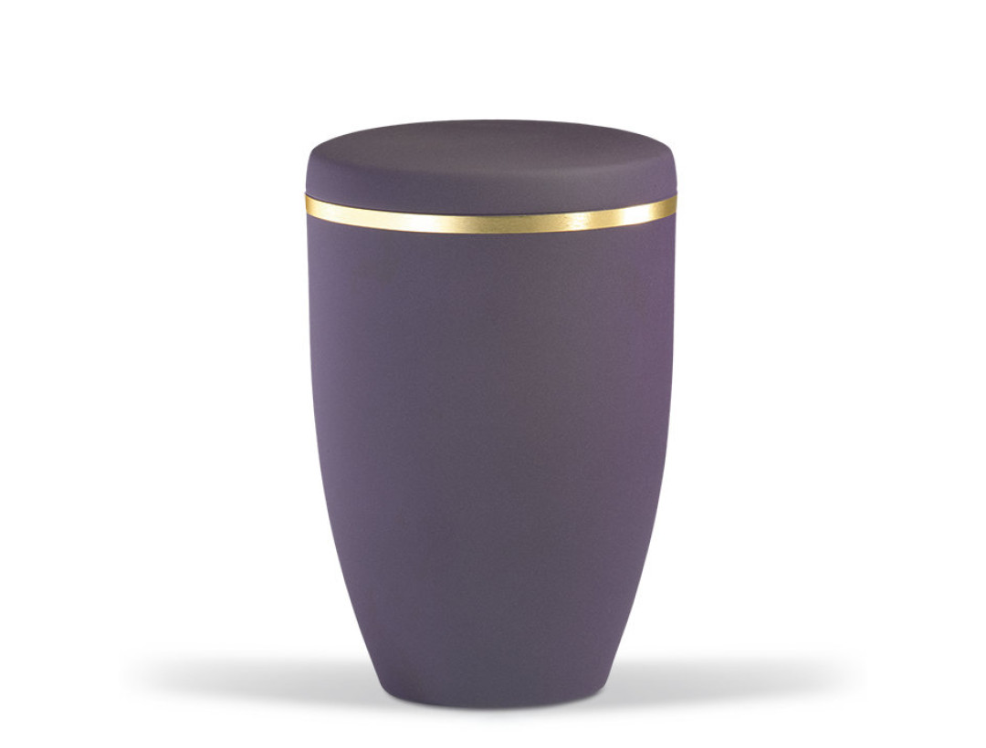 Stahlurne, Violett Velours, Goldband gebürstet