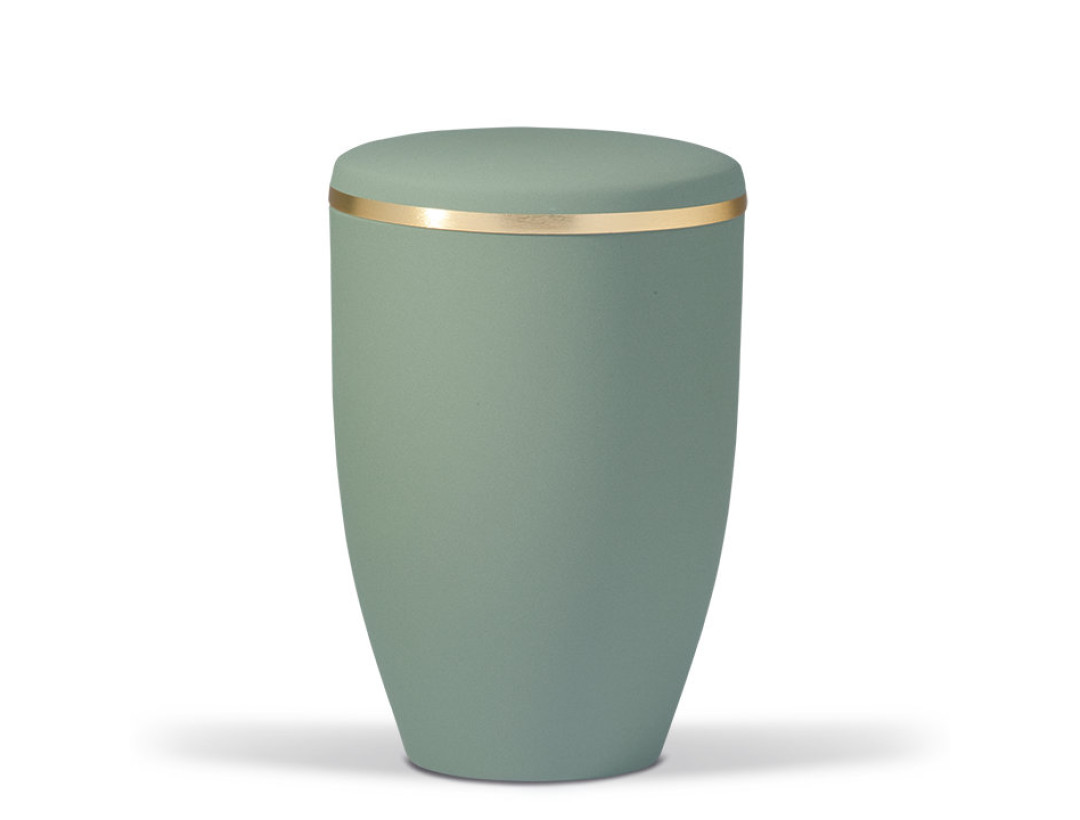 Stahlurne, Olivegrün Velours, Goldband gebürstet