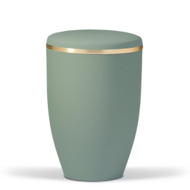 Stahlurne, Olivegrün Velours, Goldband gebürstet