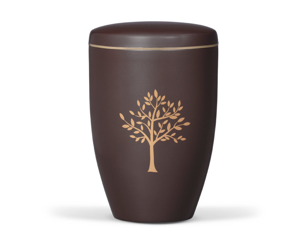 Stahlurne, Fume Braun, Goldband, Moderner Baum