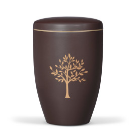 Stahlurne, Fume Braun, Goldband, Moderner Baum