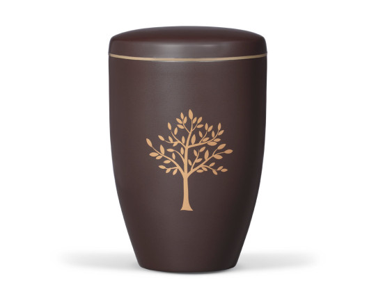 Stahlurne, Fume Braun, Goldband, Moderner Baum