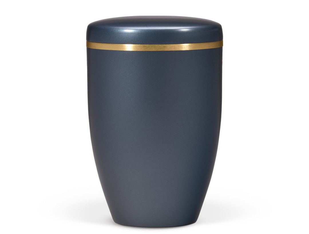 Stahlurne, Blau Perlmutt, Goldband gebürstet