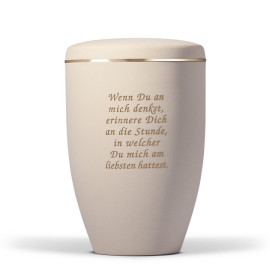 Stahlurne, Hell Beige Velours, Goldband u. Trauertext 7