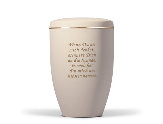 Stahlurne, Hell Beige Velours, Goldband u. Trauertext 7