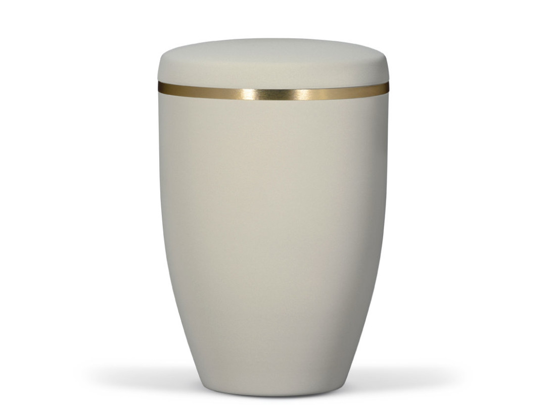 Stahlurne, Hell Beige Velours, Goldband gebürstet