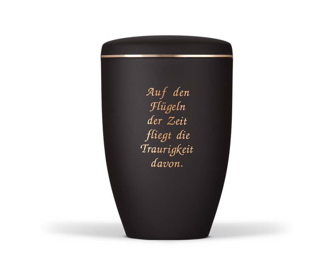 Stahlurne, Anthrazit Velours, Goldband u. Trauertext 8