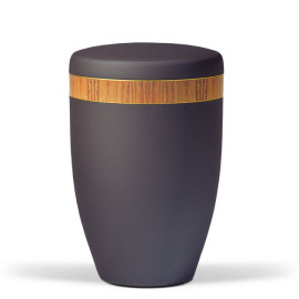 Stahlurne, Anthrazit Velours, Dekorband: Buche Holzoptik