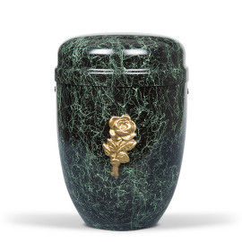 Stahlurne, Grün patiniert, Mess. Rosenblüte