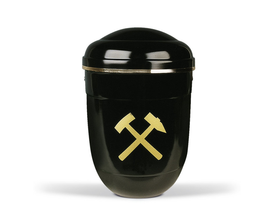 Stahlurne, Schwarz, Goldband Bergmannsmotiv