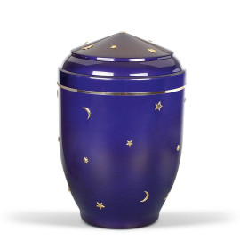 Stahl-Kleinurne, Kobalt-Blau, Sonne, Mond, Sterne u. Goldband
inkl. Versenknetz
