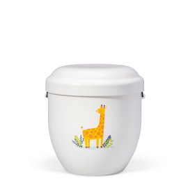 Naturstoff Kleinurne, Cremeweiß Dekor Giraffe Verschlußdeckel,H:ca.18cm/D:ca.17cm inkl. seitl. Versenkbändern