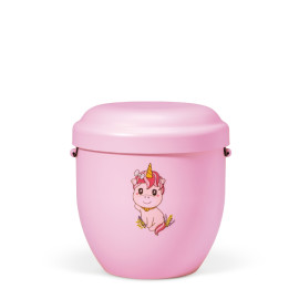 Naturstoff Kleinurne, Rosa Dekor Einhorn Verschlußdeckel,H:ca.18cm/D:ca.17cm inkl. seitl. Versenkbändern
