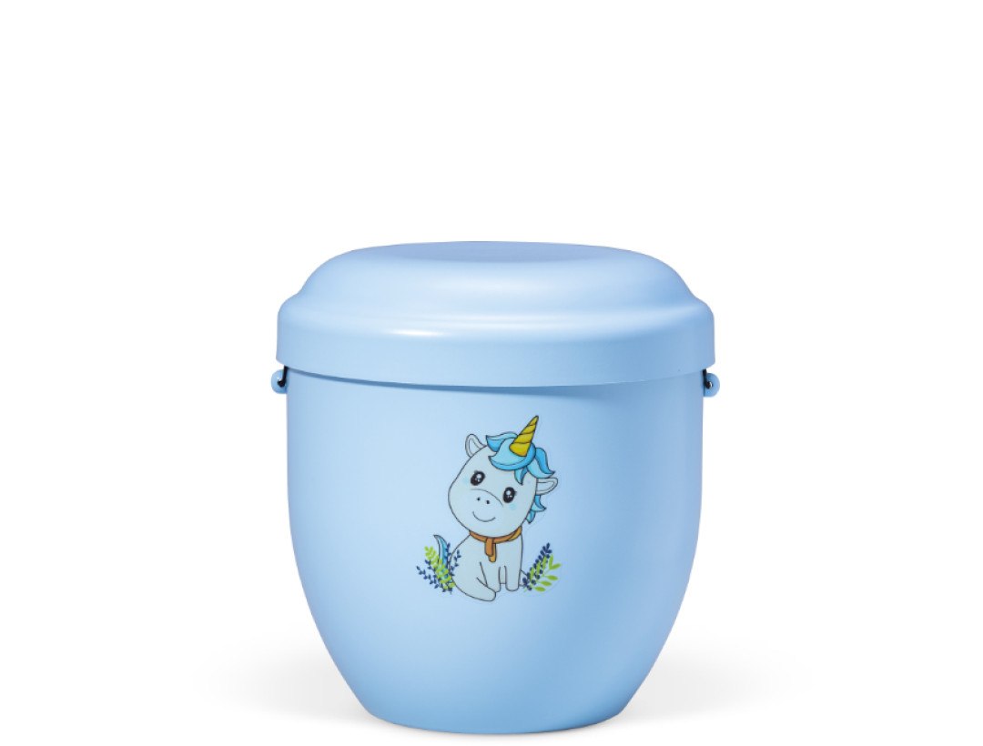 Naturstoff Kleinurne, Himmelblau Dekor Einhron Verschlußdeckel,H:ca.18cm/D:ca.17cm inkl. seitl. Versenkbändern