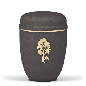 Stahlurne, Grau Anthrazit Velours Antik Design Stripdome Baum, Goldband