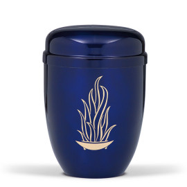 Stahlurne, Kobalt Blau, Goldflamme