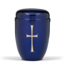 Stahlurne, Kobalt Blau, Goldkreuz