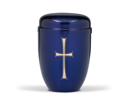 Stahlurne, Kobalt Blau, Goldkreuz