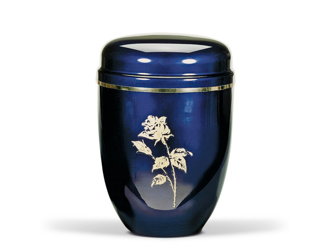 Stahlurne, Kobalt Blau, Goldrose Goldband
