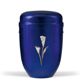 Stahlurne, Kobalt Blau, Dekor Calla