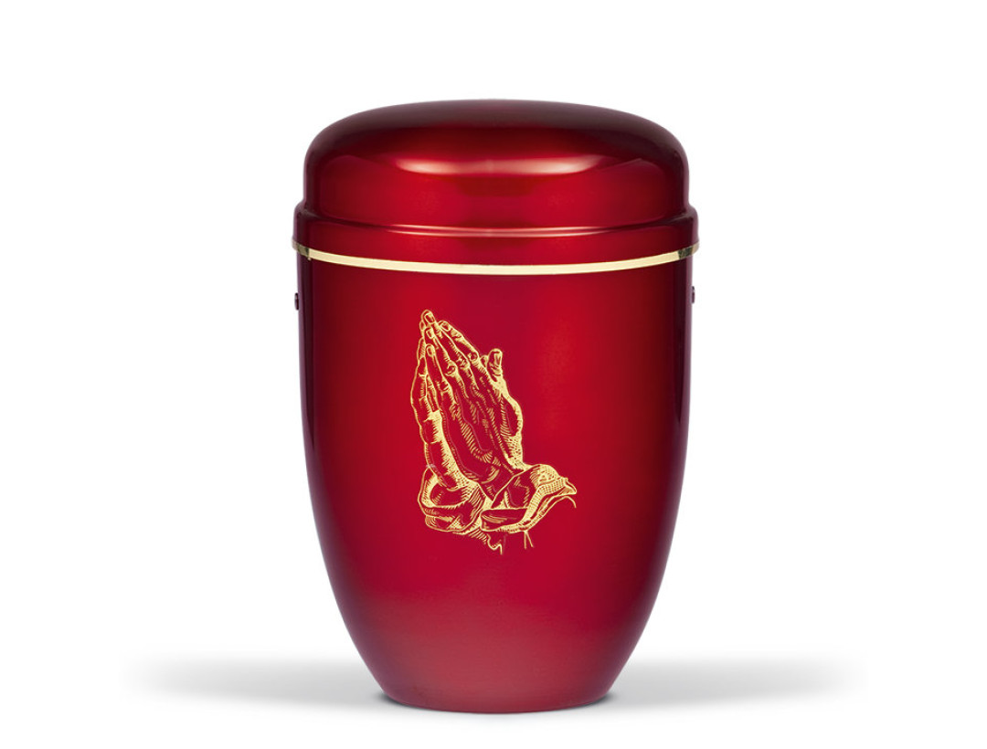 Stahlurne, Weinrot, Betende Dürer Hände, Goldband